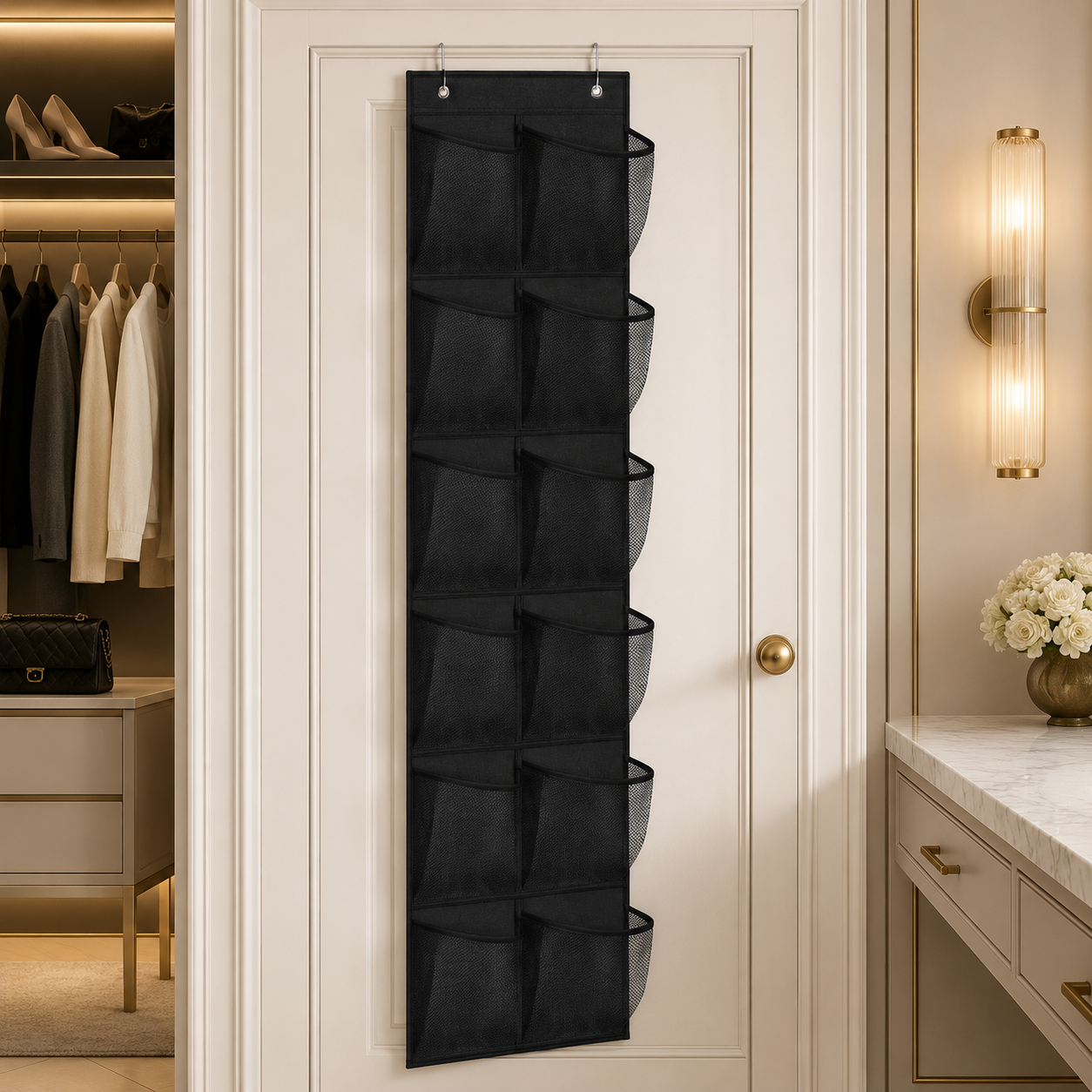 Luxe Over-the-Door Mesh Shoe & Essentials Organizer