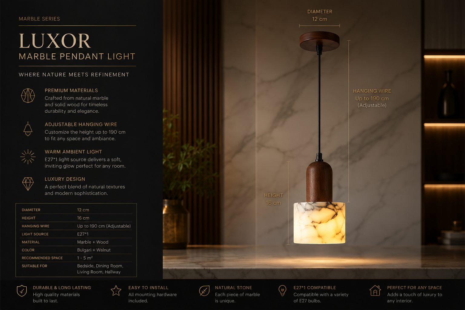 Luxor™ Marble Pendant Light