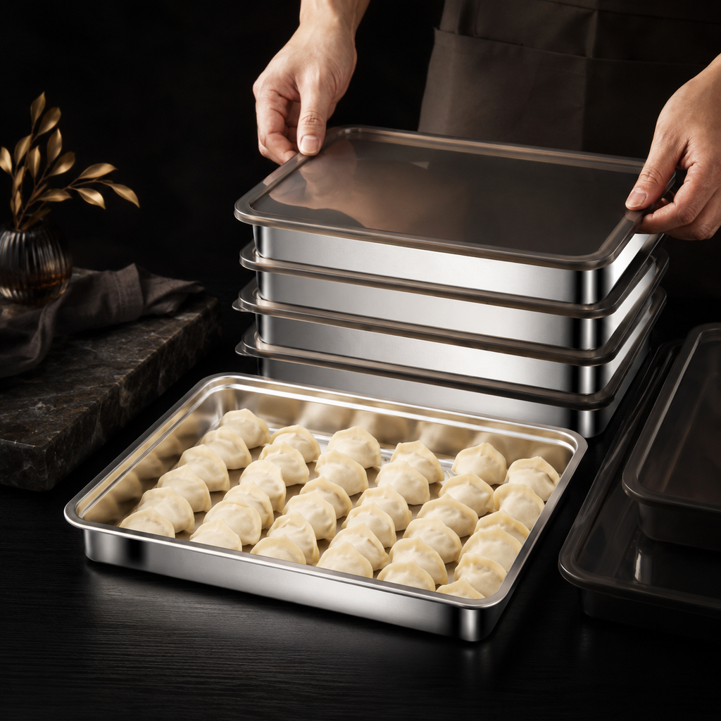 Luxe Stainless Steel Dumpling & Food Storage Tray