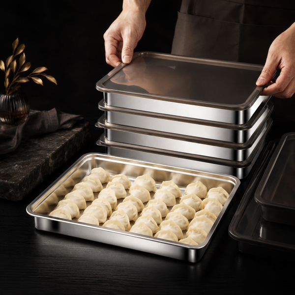 Luxe Stainless Steel Dumpling & Food Storage Tray