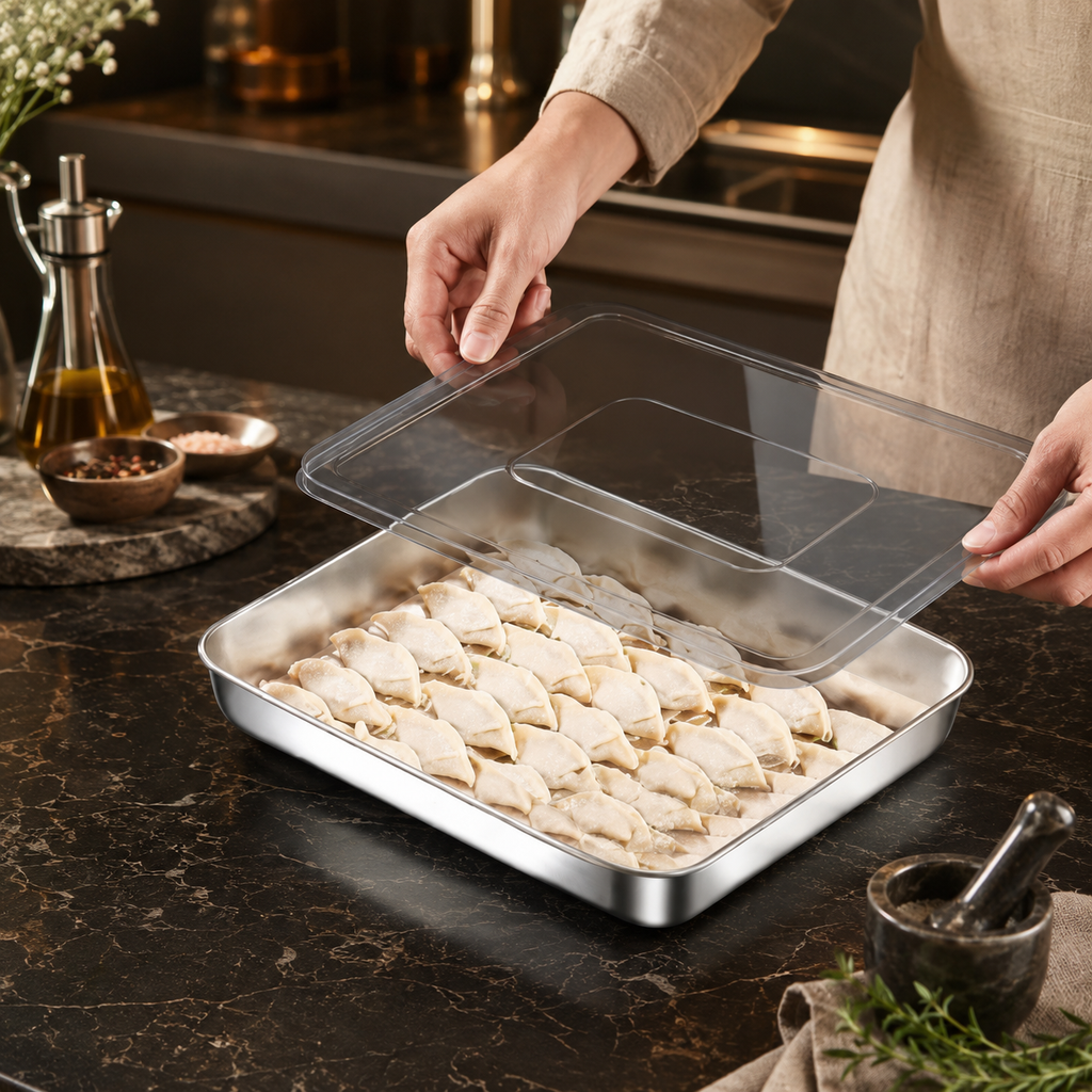 Luxe Stainless Steel Dumpling & Food Storage Tray