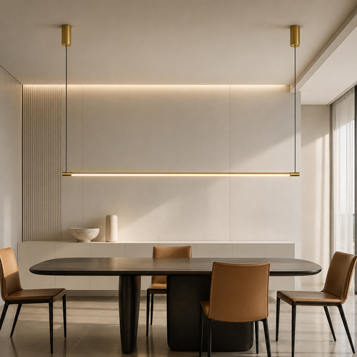 Modern Minimalist LED Pendant Light for Dining Room Adjustable Linear Chandelier in Gold Dimmable Hanging Lamp Fixture for Home