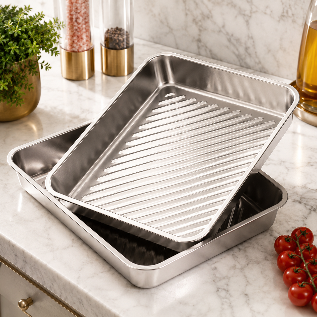 Luxe Stainless Steel Dumpling & Food Storage Tray