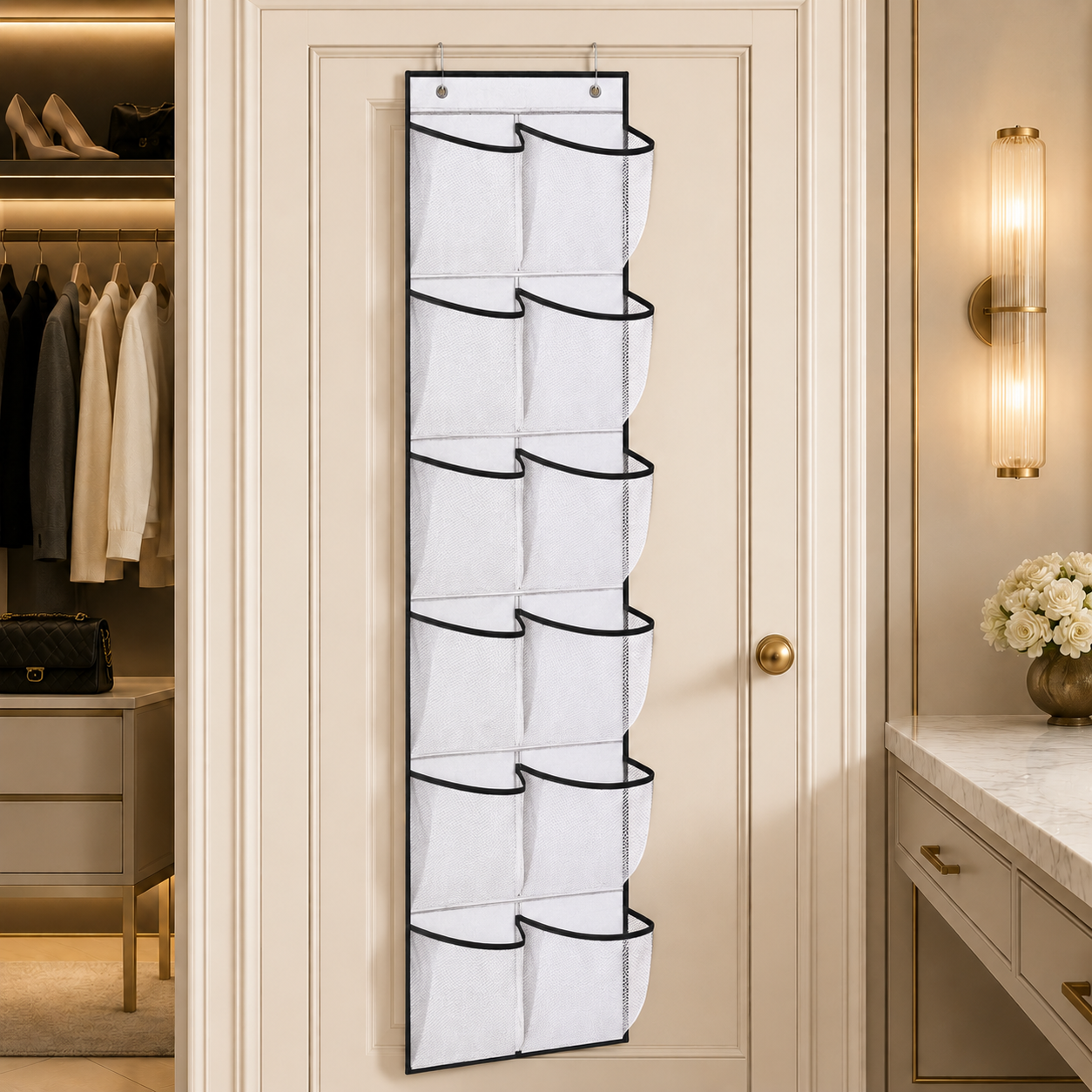 Luxe Over-the-Door Mesh Shoe & Essentials Organizer