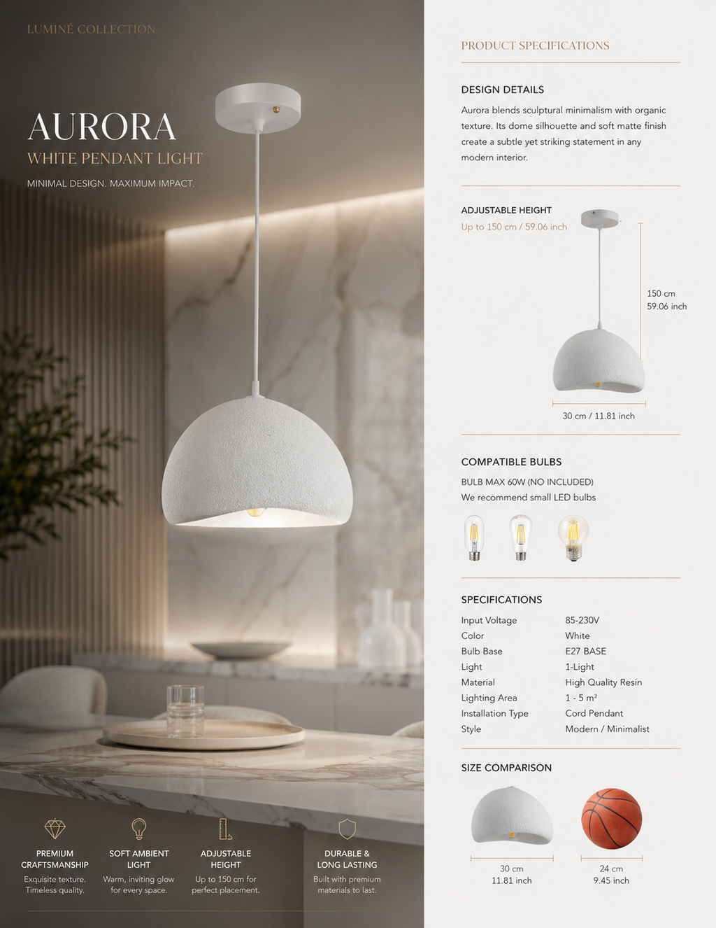Aurora™ Dome Pendant Light
